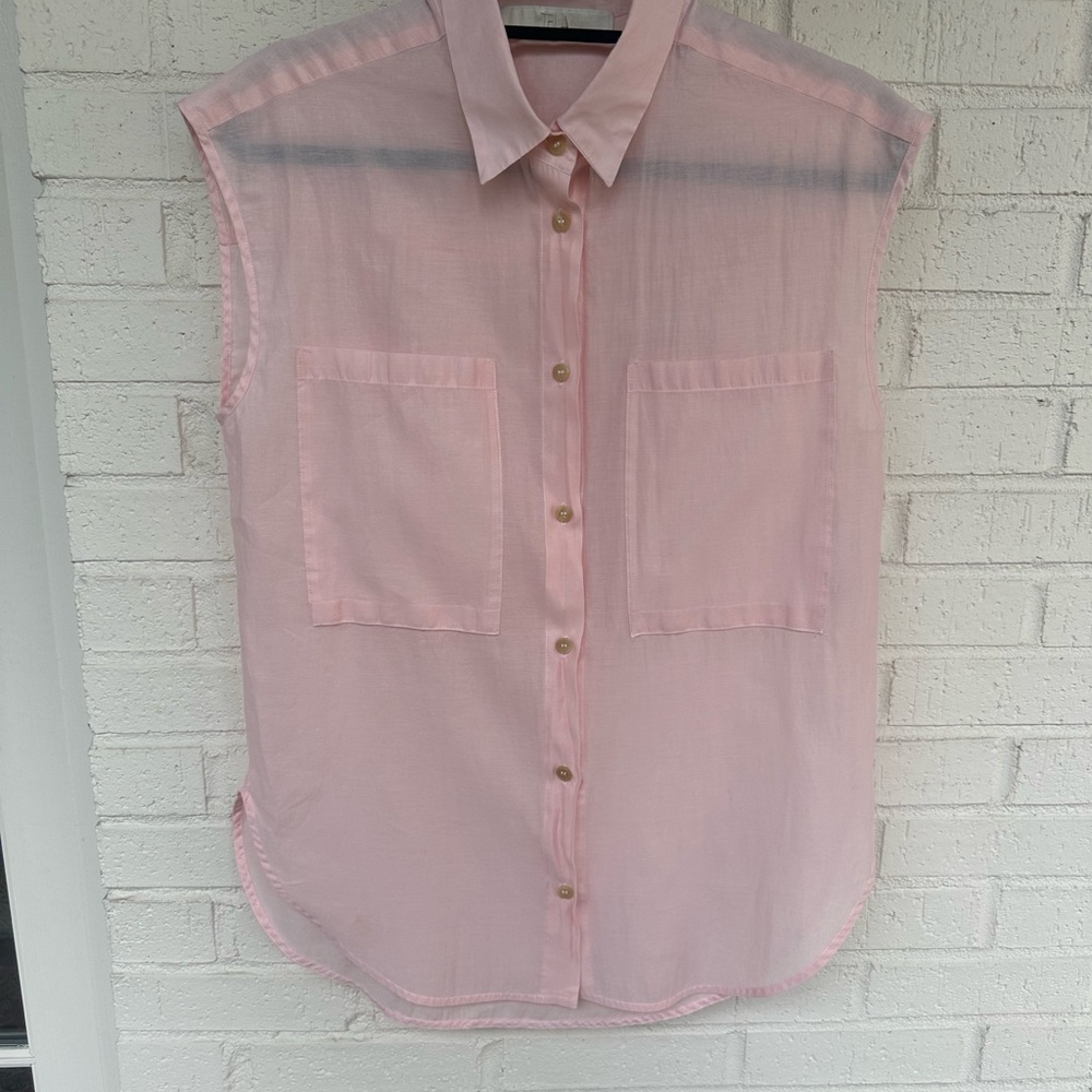 Tela Sheer Blush Pink Sleeveless Button-Front Blouse XS